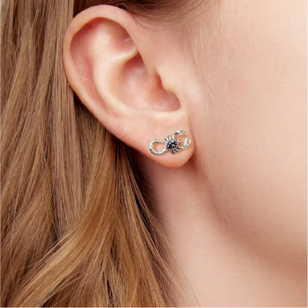 Vintage Scorpion Mystic Stone Stud Earrings