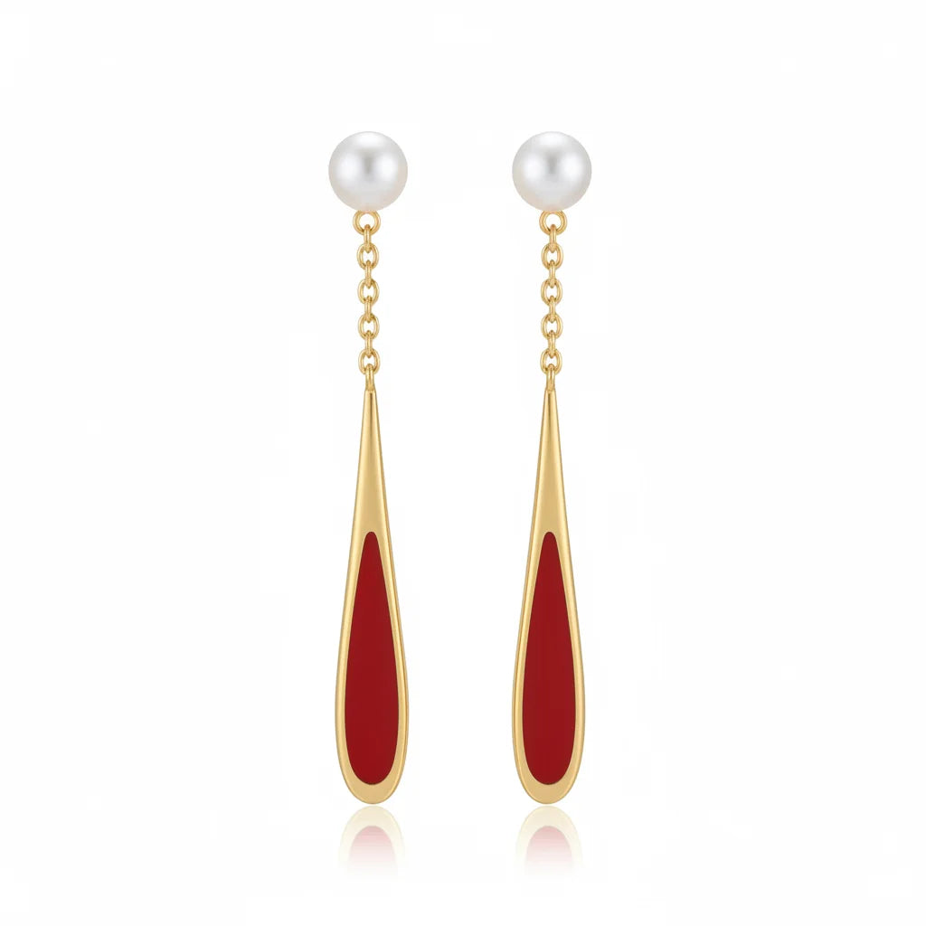 Waterdrop Red Drip Glaze Pearl Earrings