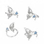 Sterling silver butterfly open ring showing freshwater pearl and light blue stone details