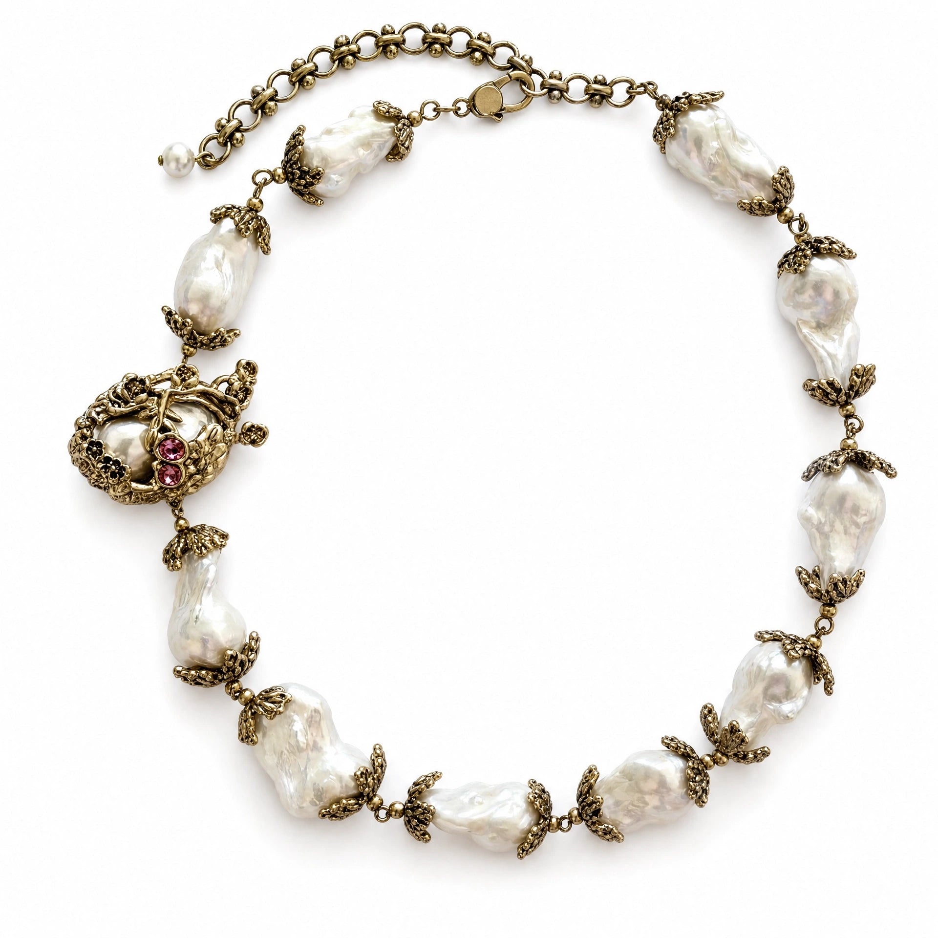 Vintage Baroque Pearl Heart Necklace