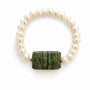 Green Serpentine Freshwater Pearl Stretch Bracelet - White Background