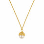 Gold-tone filigree pearl drop pendant necklace on a fine textured chain