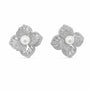 Silver-tone freshwater pearl flower stud earrings with pavé and baguette crystals