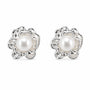 Silver-tone sculpted flower stud earrings with natural freshwater pearl centres