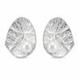 Silver-tone hammered organic oval statement stud earrings with freshwater pearl accents