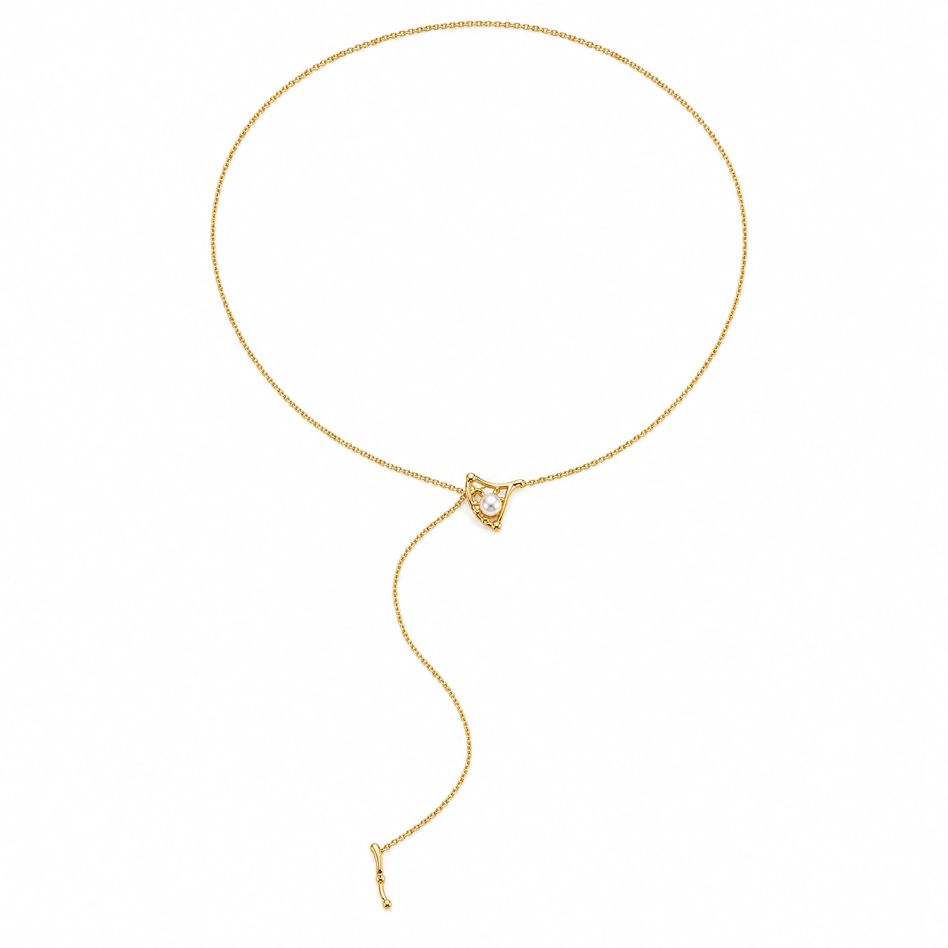 Silver and Gold Ginkgo Leaf Pearl Lariat Necklace