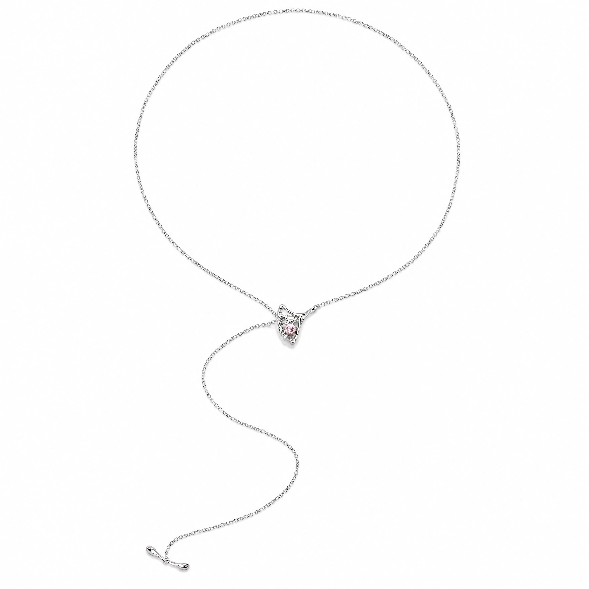 Silver and Gold Ginkgo Leaf Pearl Lariat Necklace