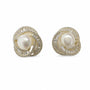 Gold-tone freshwater pearl swirl stud earrings with pavé and baguette crystals