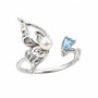 S925 sterling silver butterfly open ring with freshwater pearl and pear-shaped blue stone