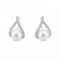 Silver teardrop earrings with freshwater pearls and clear zircon accents