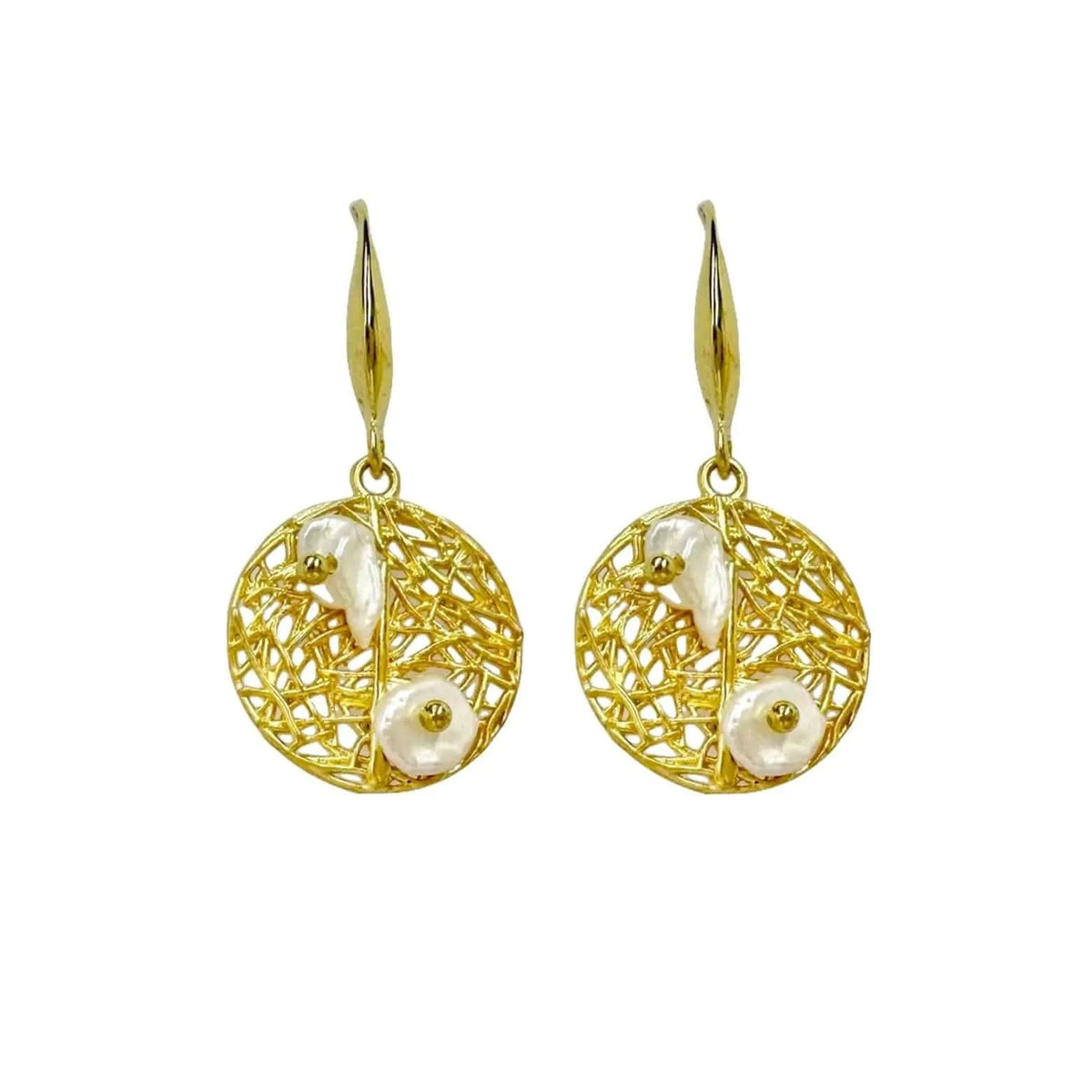 Baroque Pearl Earrings set Vermeil Mesh