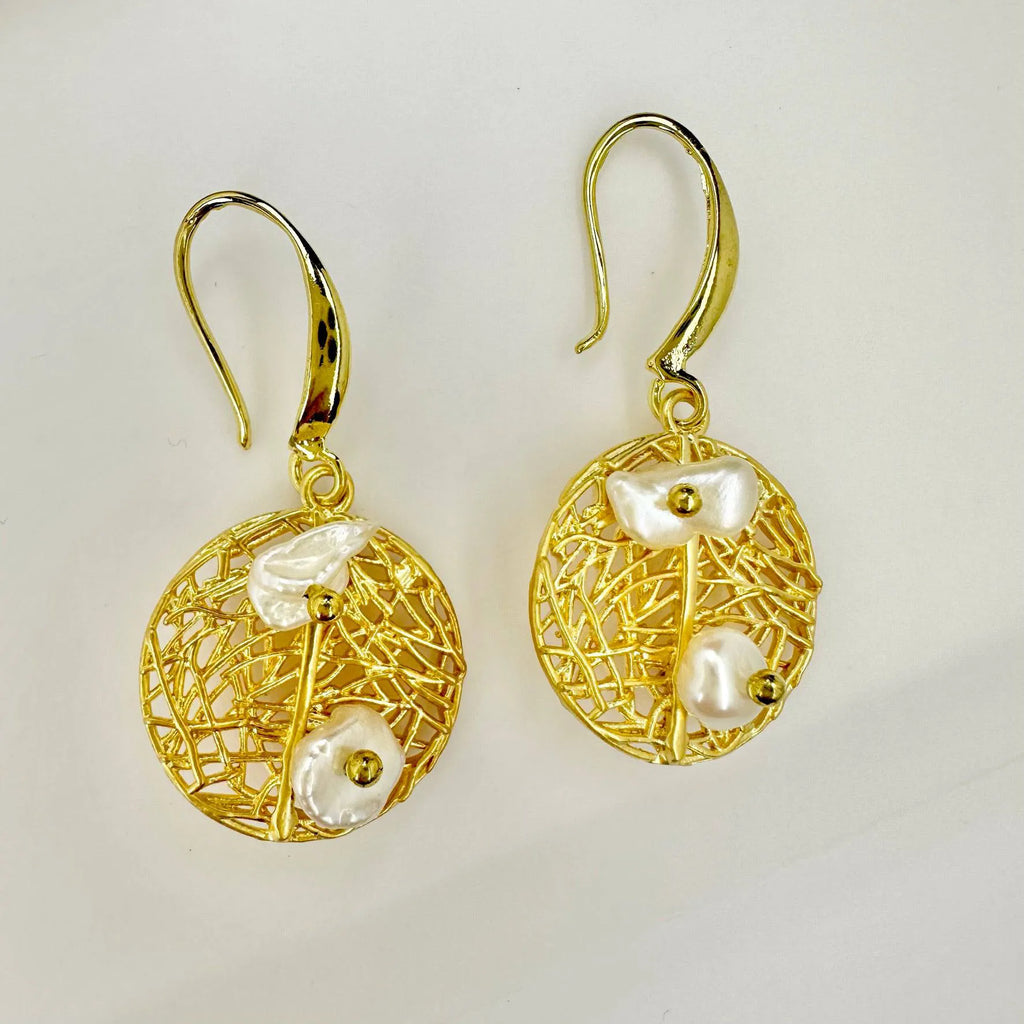 Baroque pearl set in gold vermeil earrings- 18k gold plated - Angel Barocco