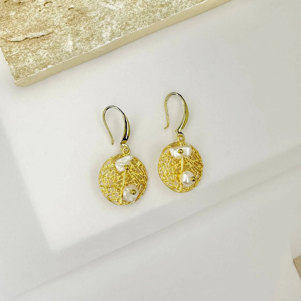 Baroque pearl set in gold vermeil earrings- 18k gold plated - Angel Barocco