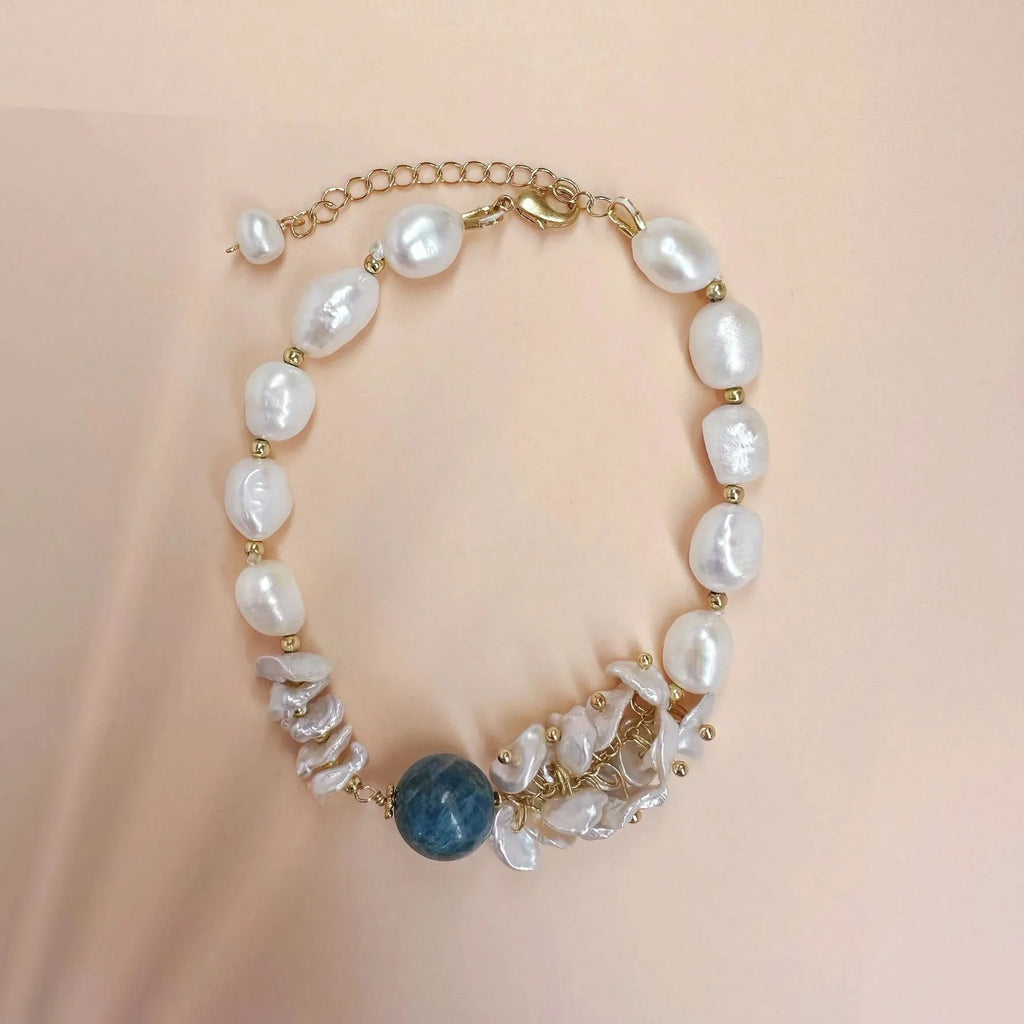 Baroque Pearls Bracelet with Natural Bluestone - Angel Barocco