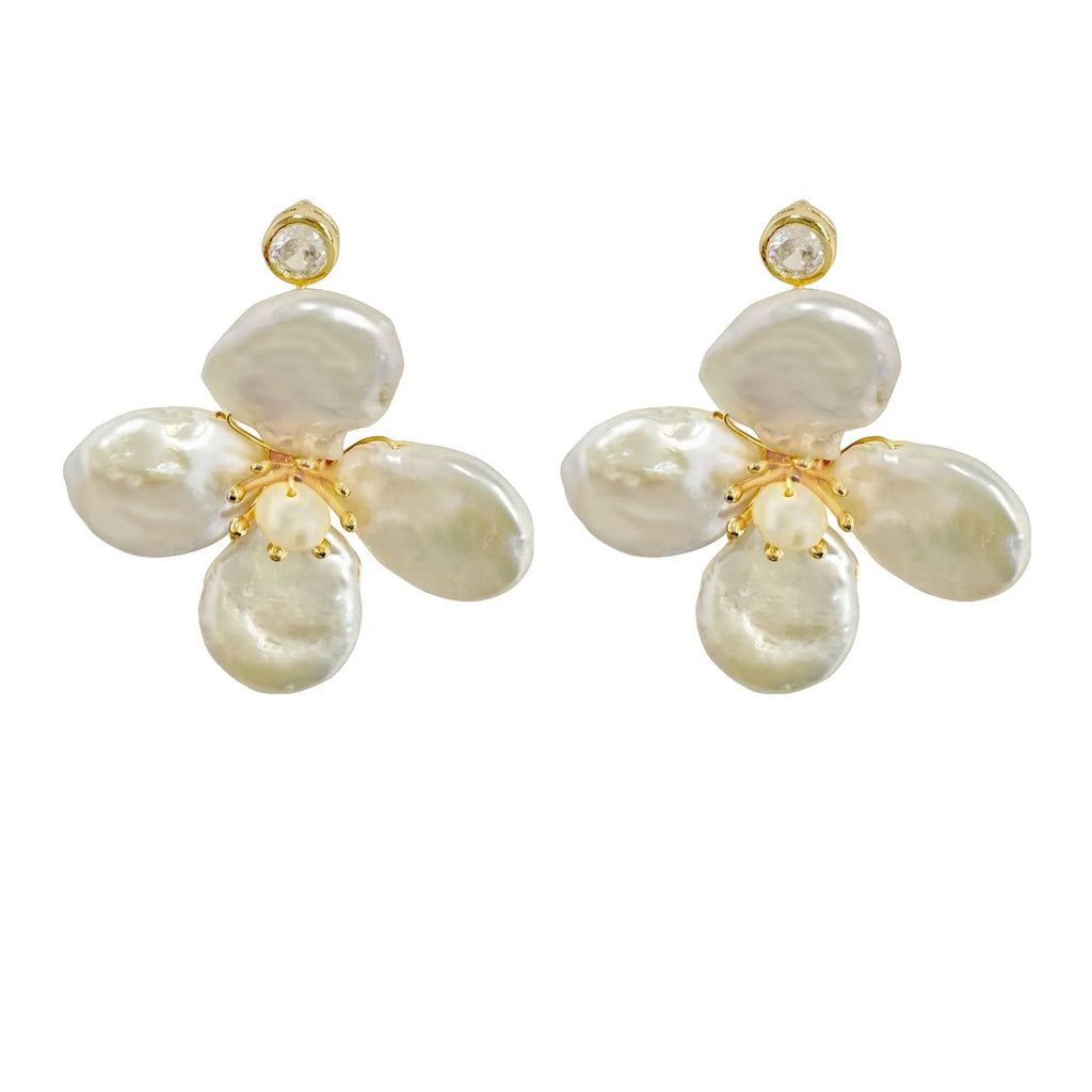 Barque Pearl Flowers Earrings - Angel Barocco