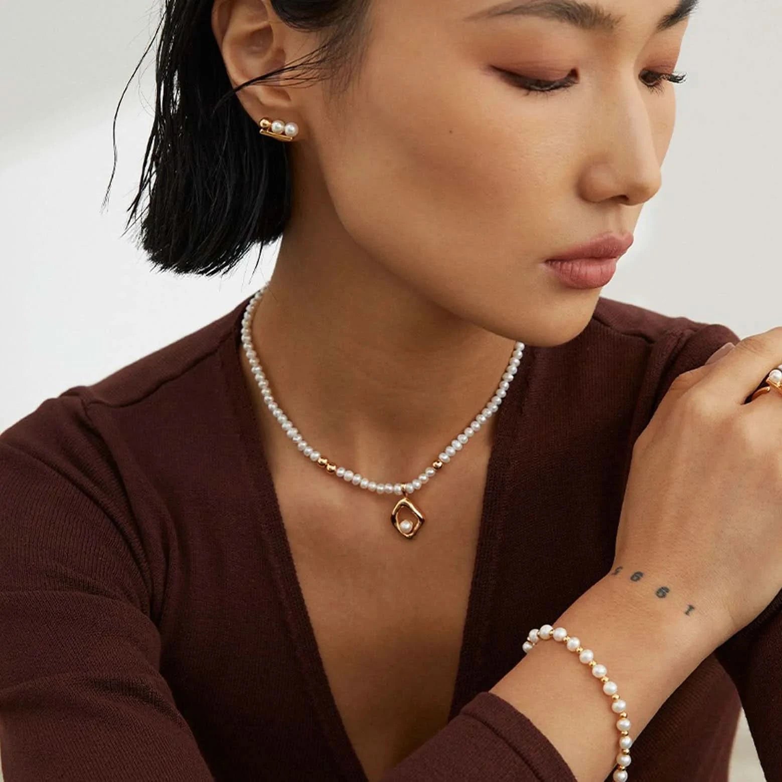 Bead Silver Pearl Necklace