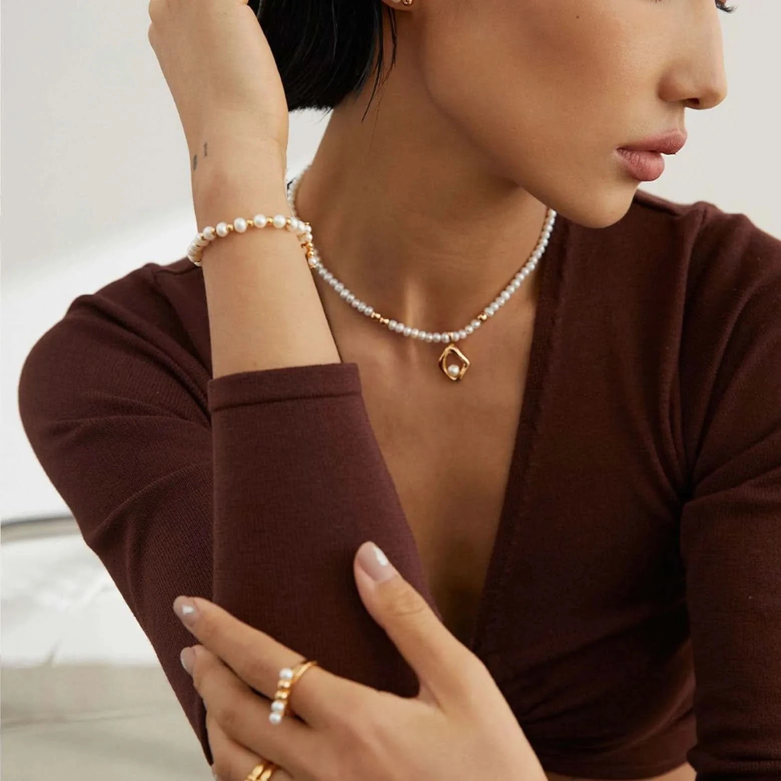 Bead pearl pendant necklace - Angel Barocco