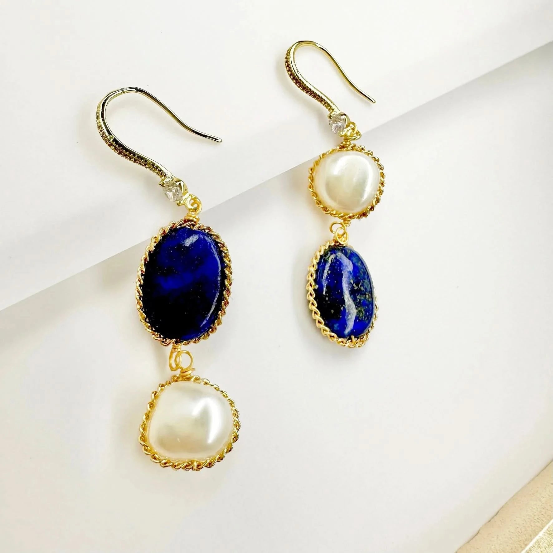Lapis Lazuli Baroque Pearl Drop Earrings