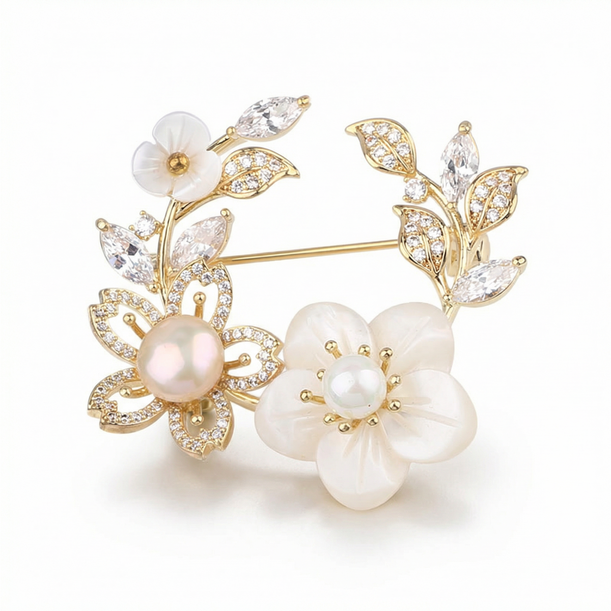 Vintage Floral Mother Pearl Brooch