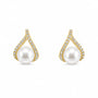 Gold teardrop earrings with natural freshwater pearls and sparkling zircon details