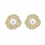 Gold-tone crystal rose stud earrings with white freshwater pearl centres