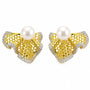 Gold-plated silver fan stud earrings with freshwater pearls and sparkling borders