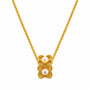 Gold-tone beaded double flower pendant necklace with white pearl-style centres
