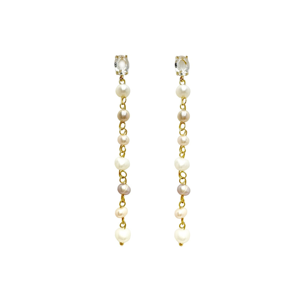 Diamond Pearl Chain Earrings - Angel Barocco