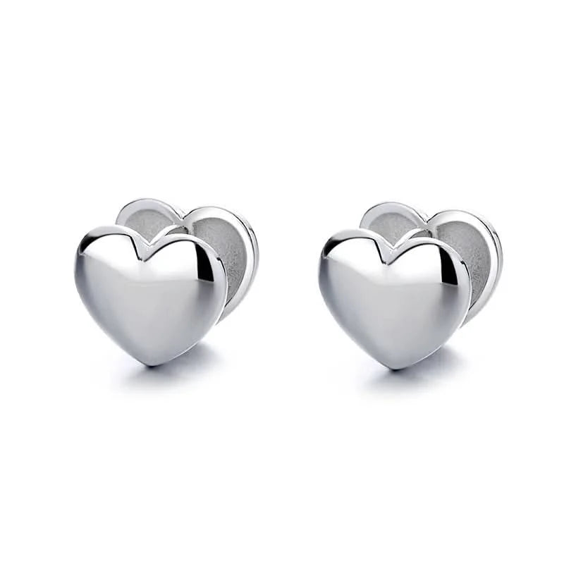 Polished Heart Sterling Silver Stud Earrings