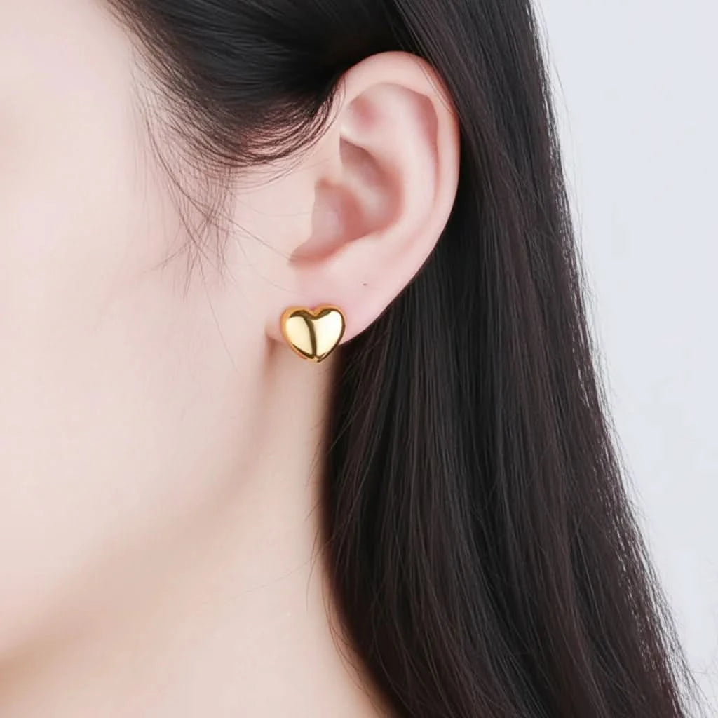 Polished Heart Sterling Silver Stud Earrings