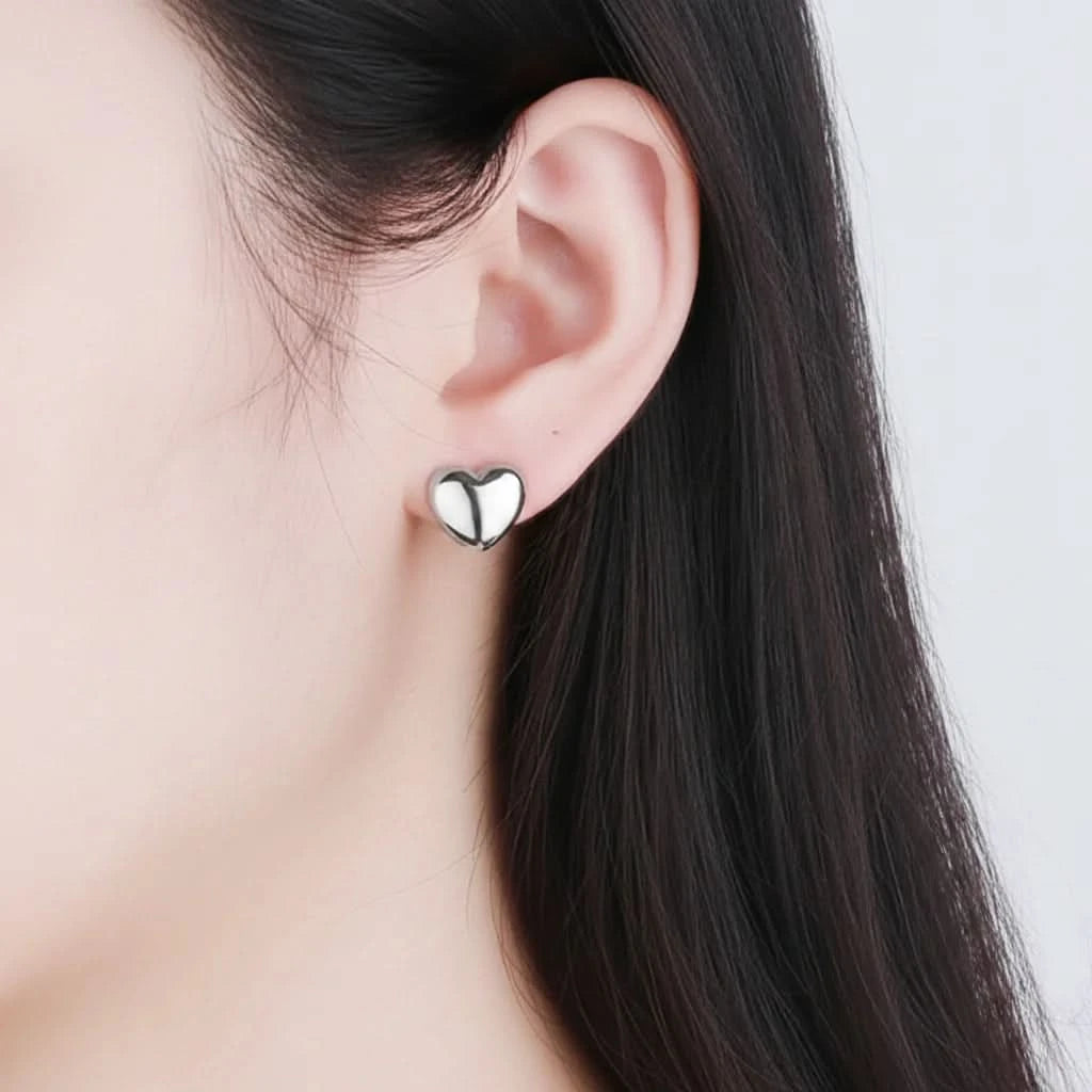 Polished Heart Sterling Silver Stud Earrings