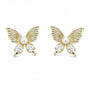 Gold-tone butterfly stud earrings with freshwater pearl centres and clear stones