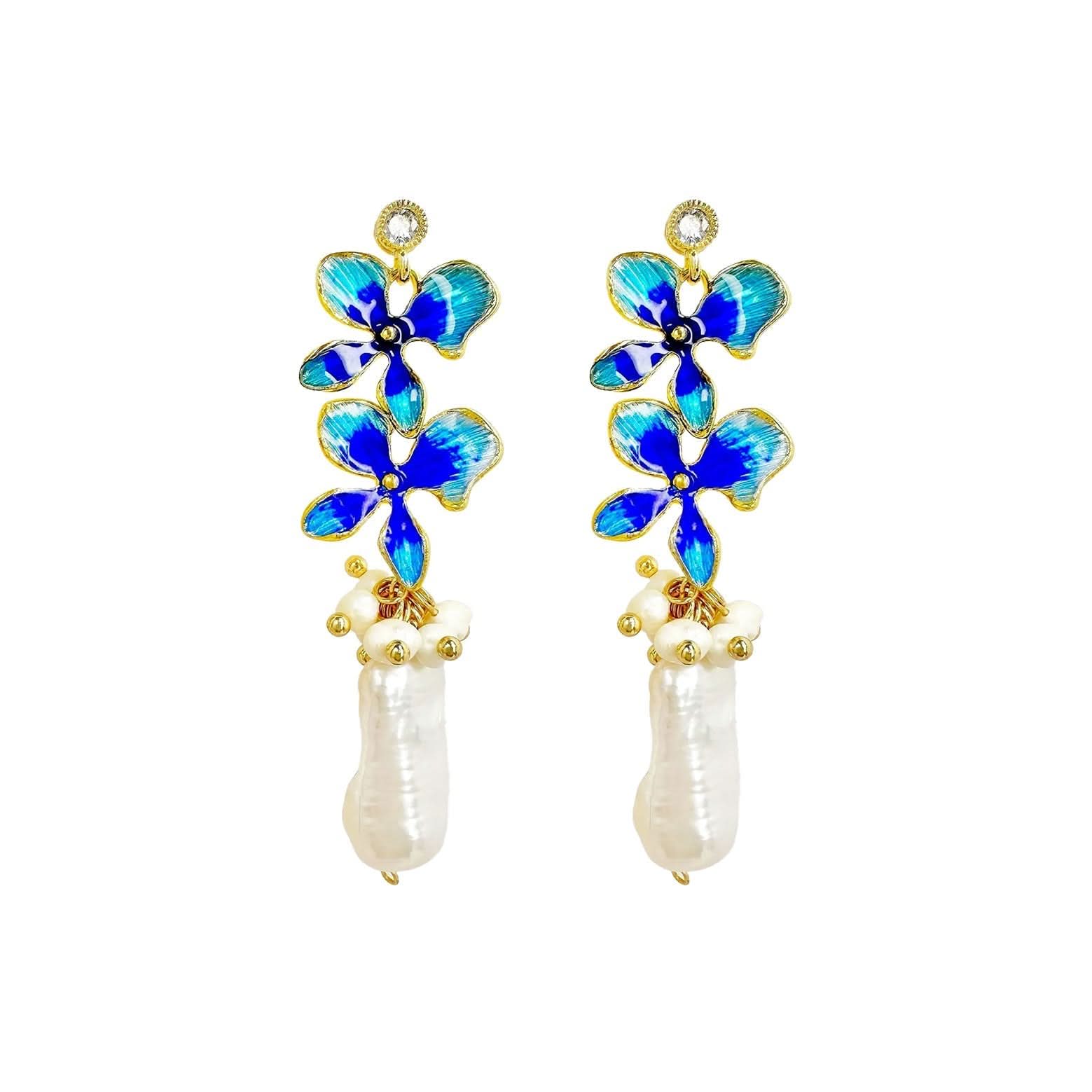 Flower Stud Baroque Pearl Drop Earrings