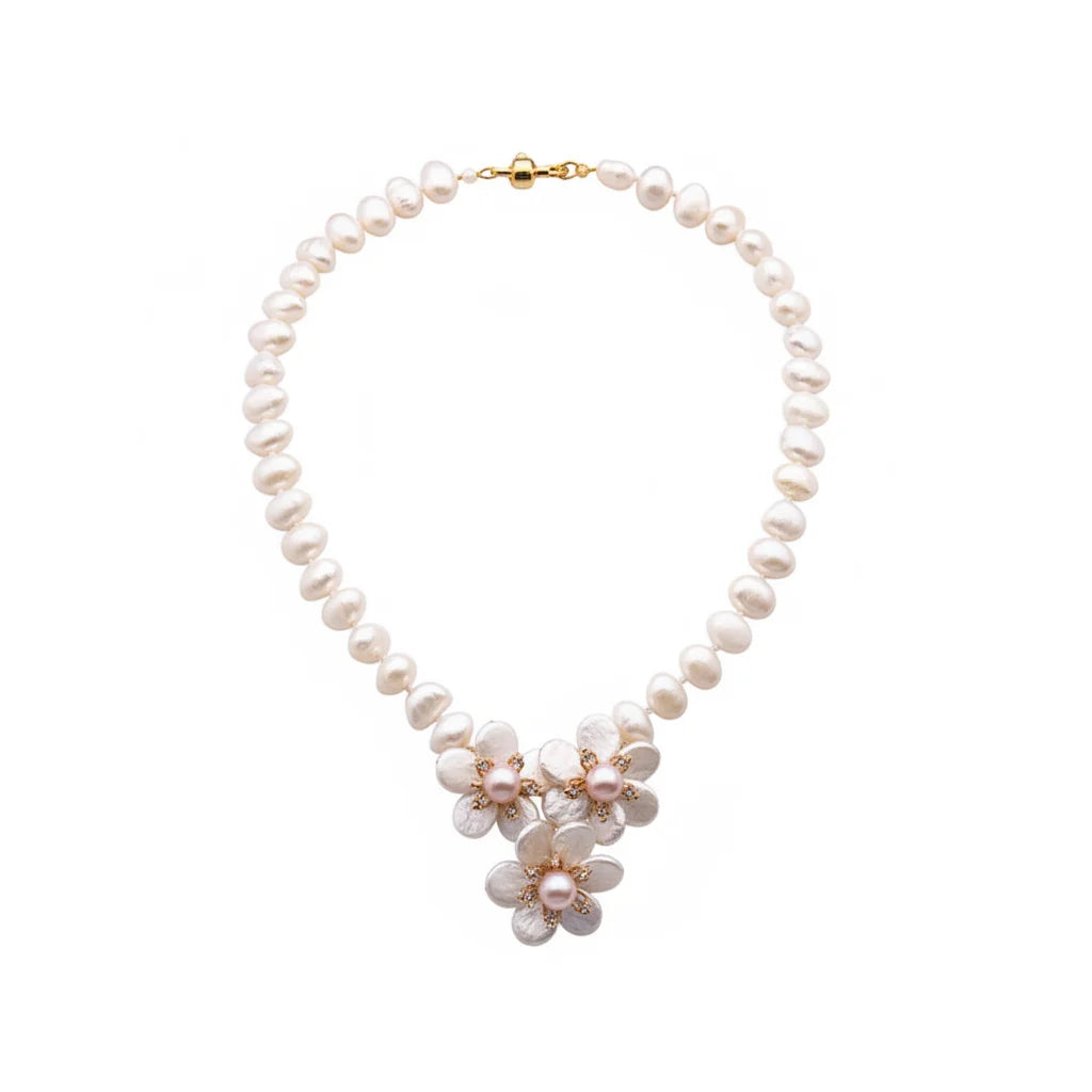 Beaded Baroque Pearl Flowers Necklace