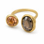 Gold-plated copper open ring with smoky brown and champagne zirconia stones