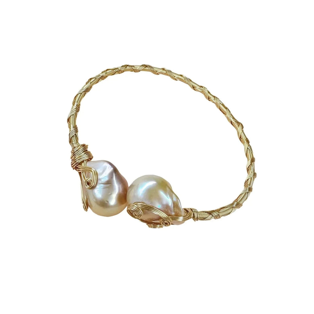 Gold Threads Bracelet with Baroque Pink Pearls - Angel Barocco