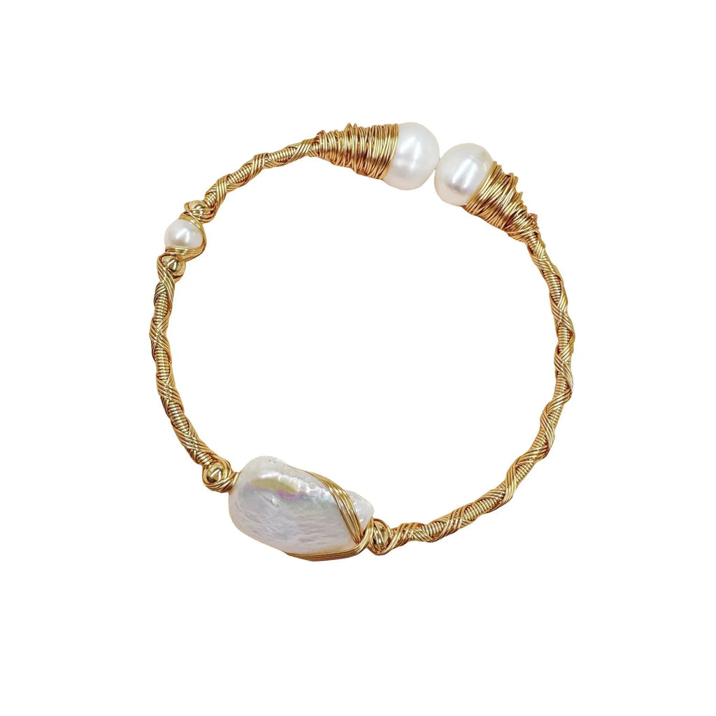 Gold Treads Bracelet with Baroque Pearls - Angel Barocco
