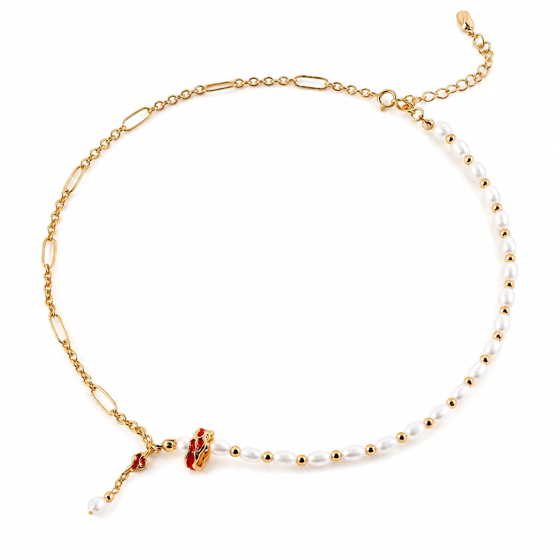 Gold Drip Glaze Bead Pearl Necklace