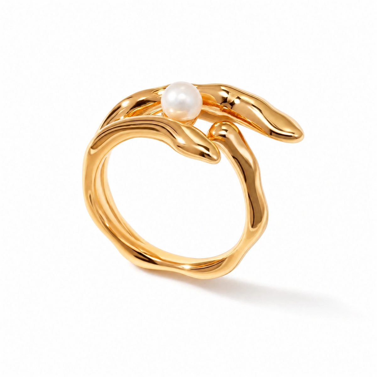 Fluid Style Sliver Adjustable Pearl Ring