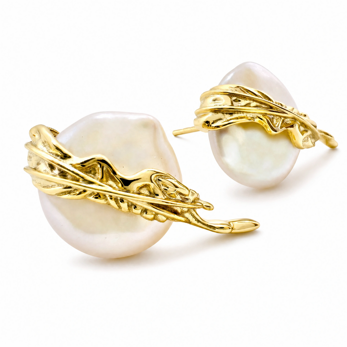 Angel Wings Button Baroque Pearl earrings
