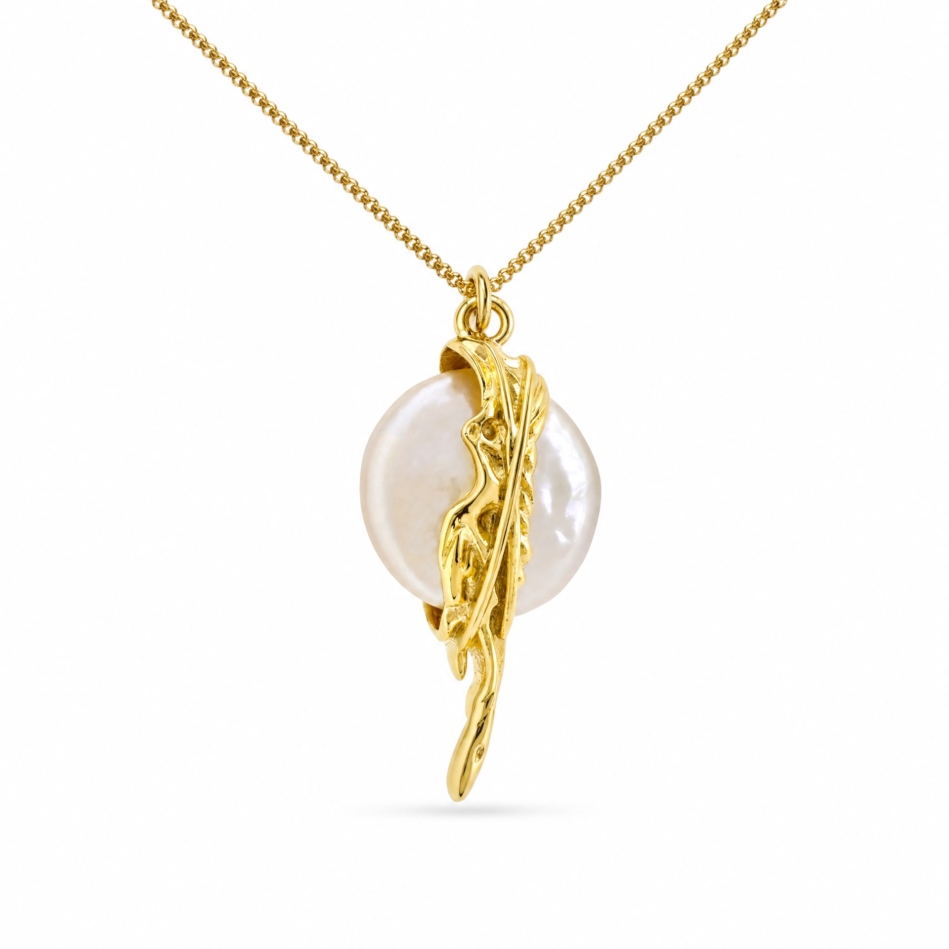 Angel Wings Button Baroque Pearl necklace