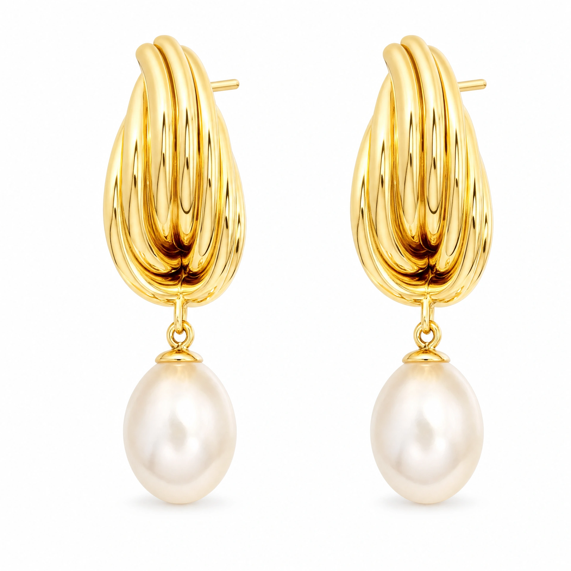 Gold Angel Stud Pearl Drop Earrings