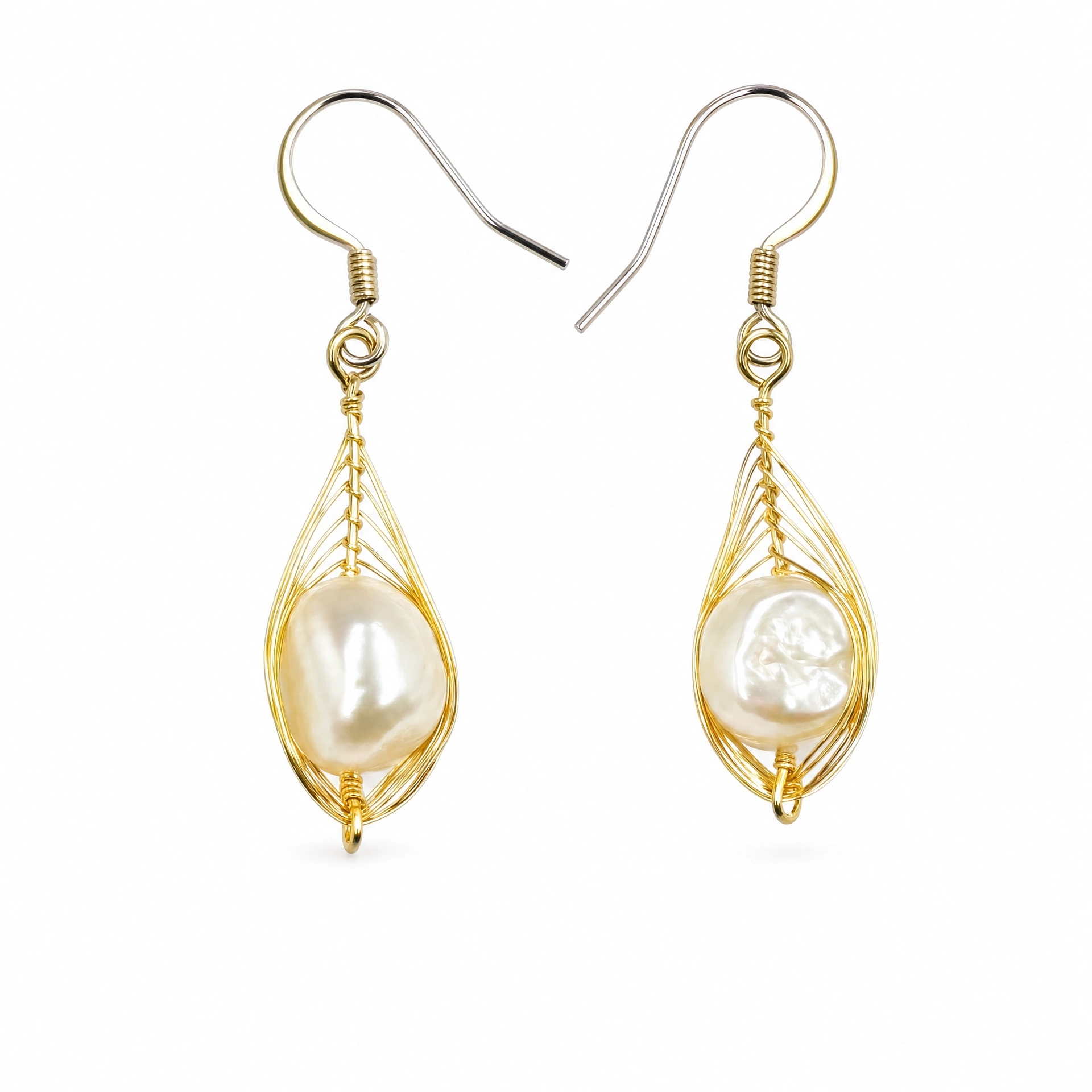 Handmade Gold Wire Baroque Pearl Drop Earrings