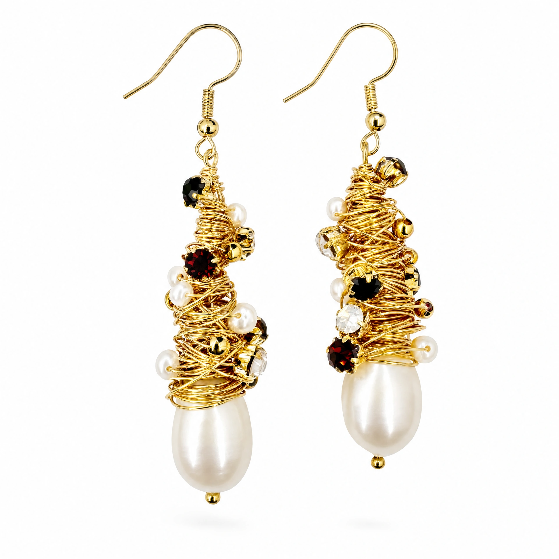 Handmade Gold Thread Wrapped Pearls Earrings