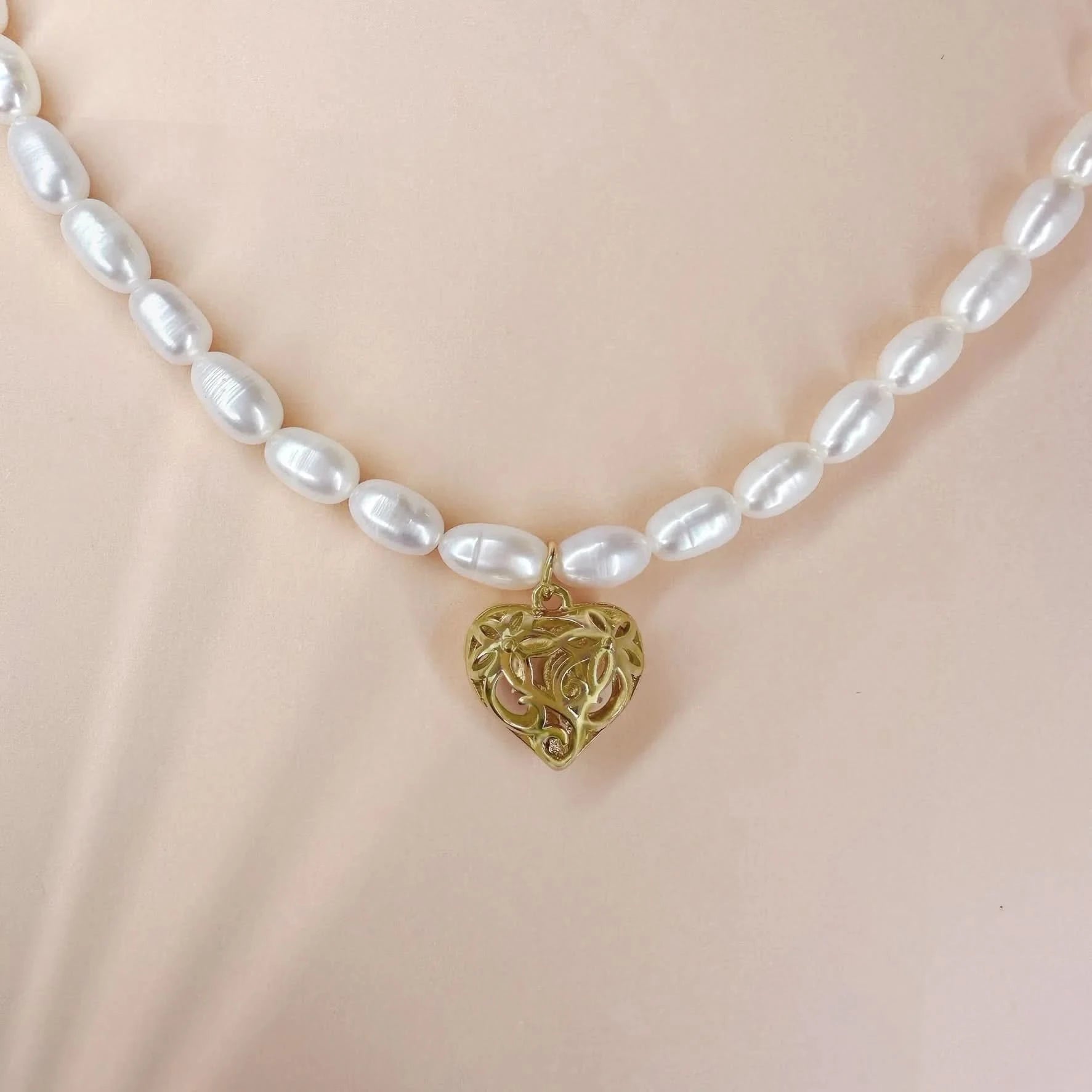 Golden Heart Freshwater Pearl Necklace
