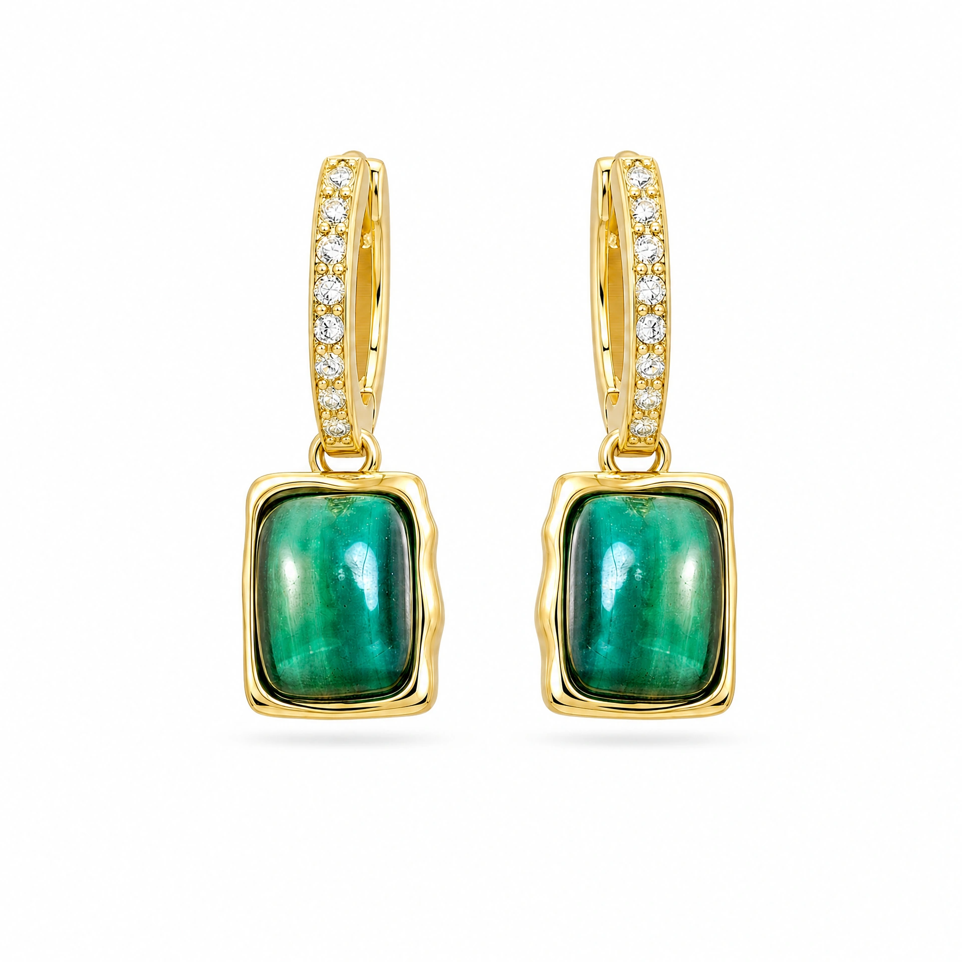Malachite Green Lucky Gold Detachable Hoop Earrings