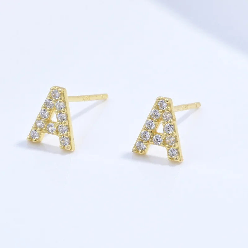Diamond Letter Initial Silver Stud Earring- a pair