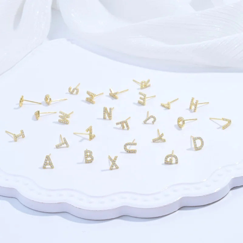 Diamond Letter Initial Silver Stud Earring- a pair