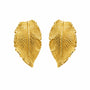Gold-plated sterling silver statement earrings shaped as detailed textured leaves