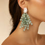 Prehnite Cluster Baroque Pearl Drop Earrings - Model Wearing